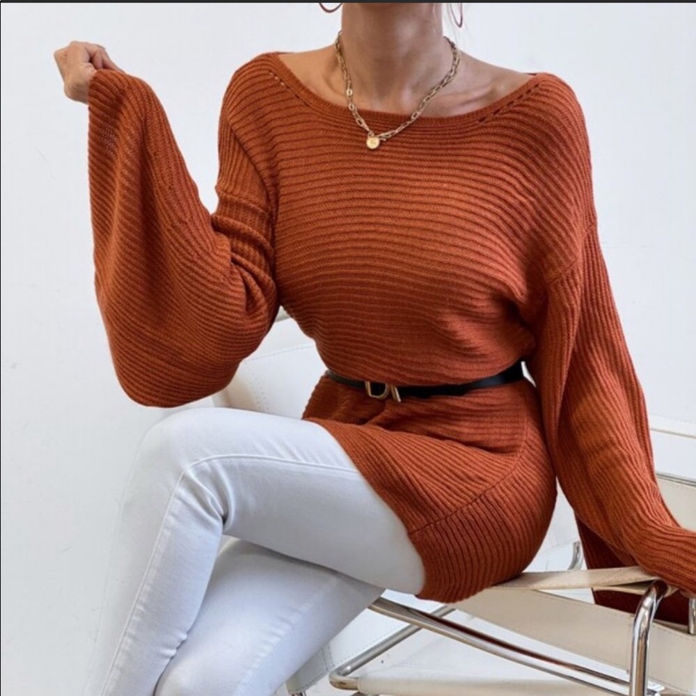 Rusty brown flared sweater.